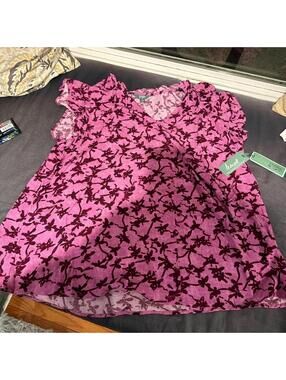 Terra & Sky Pink and Burgundy Floral Pattern Blouse Size 1X